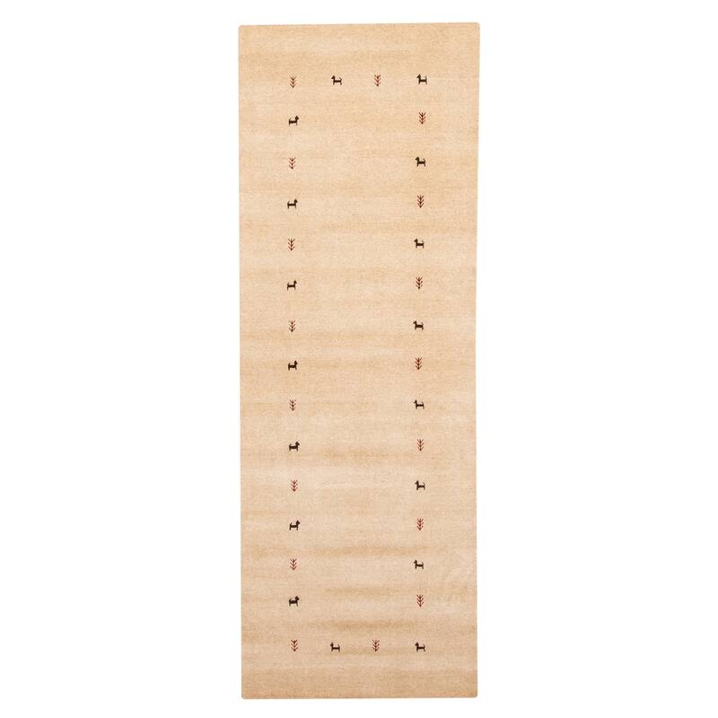 ECARPETGALLERY Hand Loomed Kashkuli Gabbeh Beige Wool Rug - 2'7 x 7'7