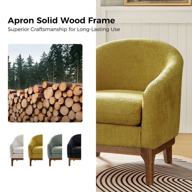 Augus Modern Boucle Barrel Armchair with Solid Wood Legs Set of 2 by HULALA HOME