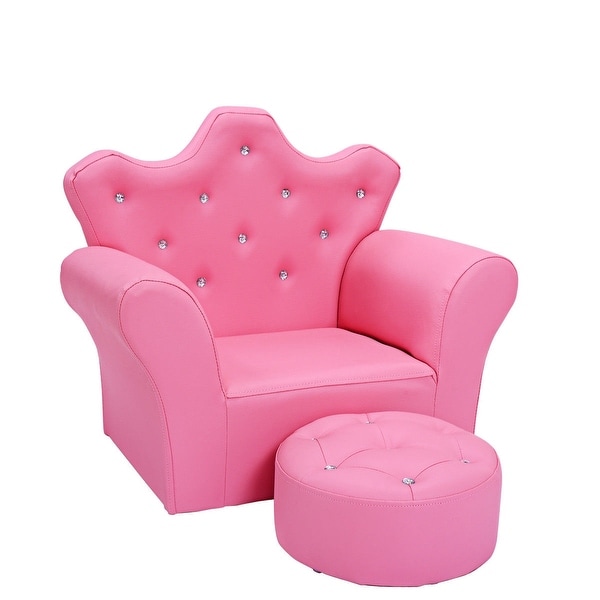 Pink Kids Sofa Armrest Couch with Ottoman