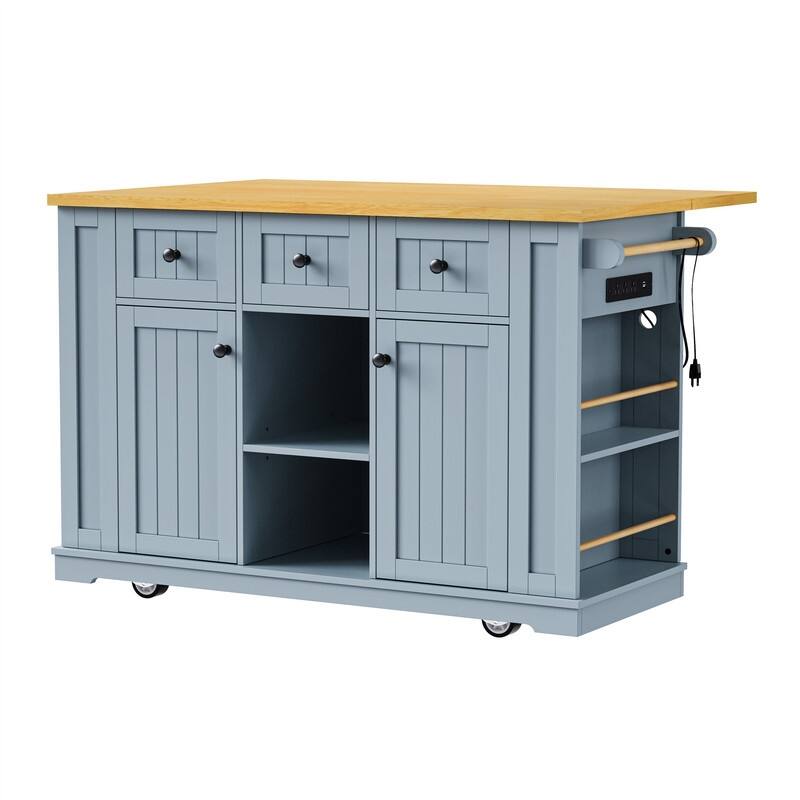 3-Piece/1 Piece Kitchen Island Set with/without 2 Bar Stools, Kitchen Cart on Wheels with 3 Drawers, Drop Leaf & Open Side Racks