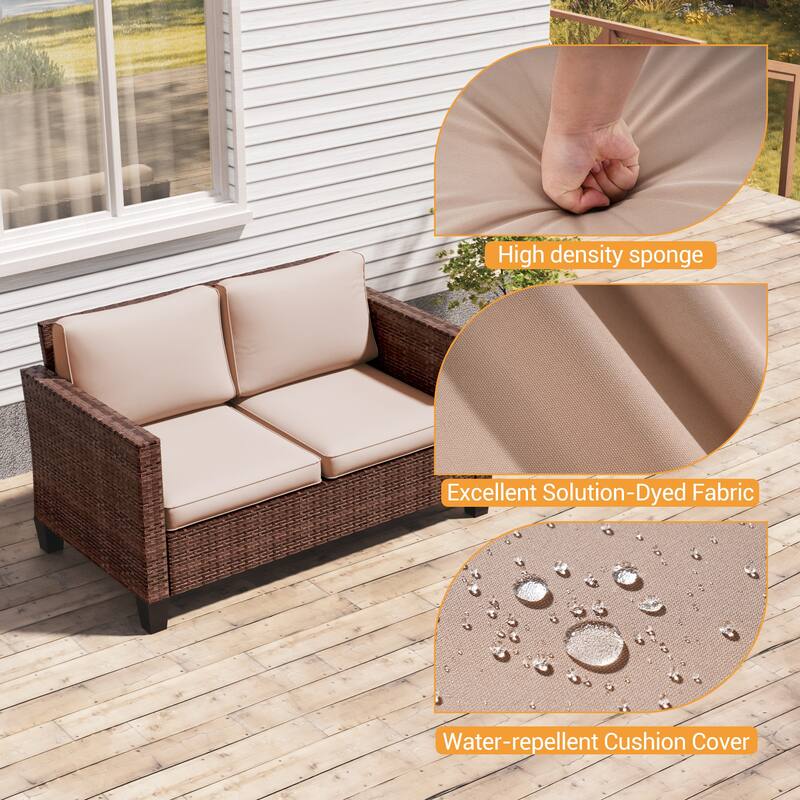 Livoosun Patio Loveseat Sofa Outdoor Wicker Couch, 2-Seater Furniture with High Back and Removable Cushions