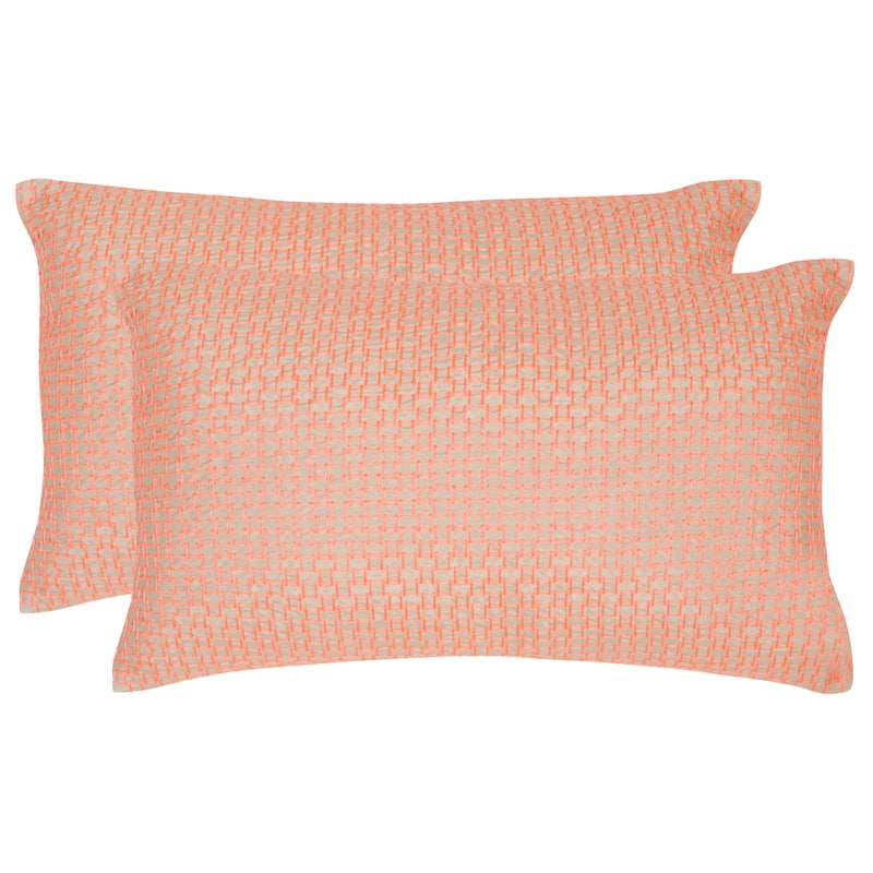 SAFAVIEH Ouida Stitch 20-inch Neon Citris Decorative Throw Pillow (Set of 2) - 1'W x 1'8"L - Neon/Tangerine