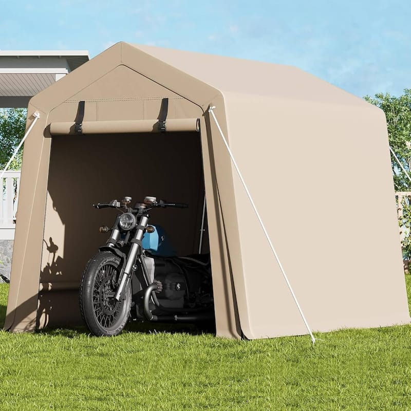 6x6 FT Portable Outdoor Storage Shed, UV-Resistant Carport for Motorcycle, Firewood, Tools - 6X6 Ft - Kahki