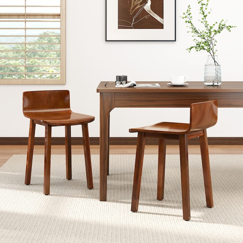 Brown Acacia Wood Dining Chairs Set of 2 with Ergonomic Design and Adjustable Foot Pads - 15" x 16.5" x 24.5"