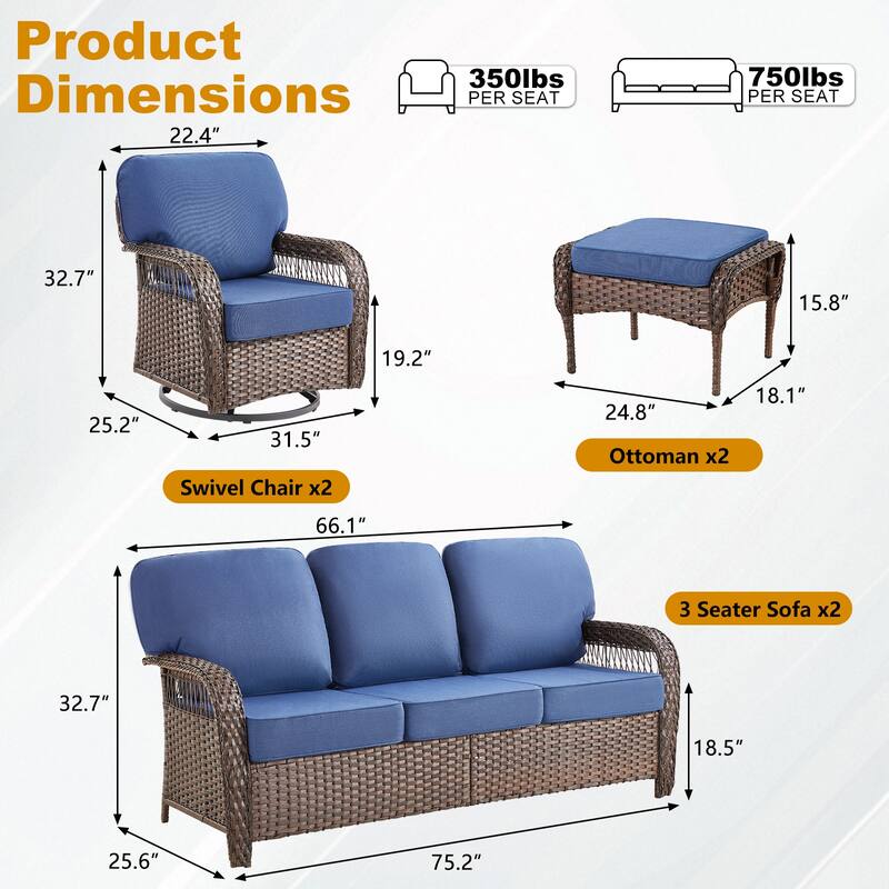 Pocassy Patio Outdoor Sofa Ottoman with Swivel Chair Table Funiture Set.