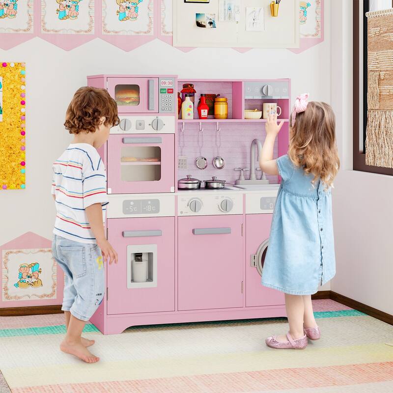 Gymax Kids Play Kitchen Toy Set w/ Water Dispenser Sink Faucet