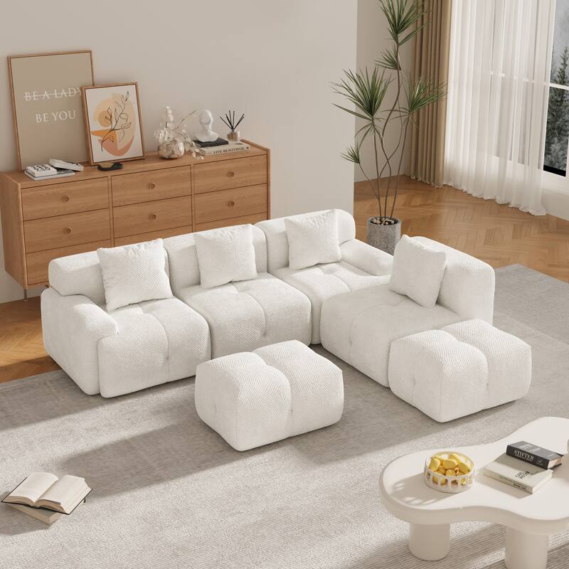 135" U-Shaped Modular Sectional Sofa Bed, Oversized 4-Seater Convertible Tufted Couch, Floor Corner Couch Set with 2 Ottomans