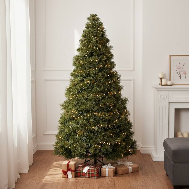 HomeRoots 7.5' Pre Lit Full Spruce Christmas Tree - Green - 50.00 in. x 90.00 in. x 50.00 in. - Green - 7.5 Foot