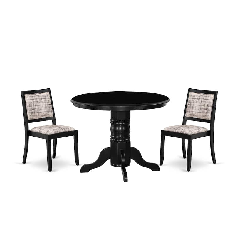 East West Furniture Dining Set Includes a Round Table & Stackable Dining Chairs, Black (Pieces & Seat Type Options)