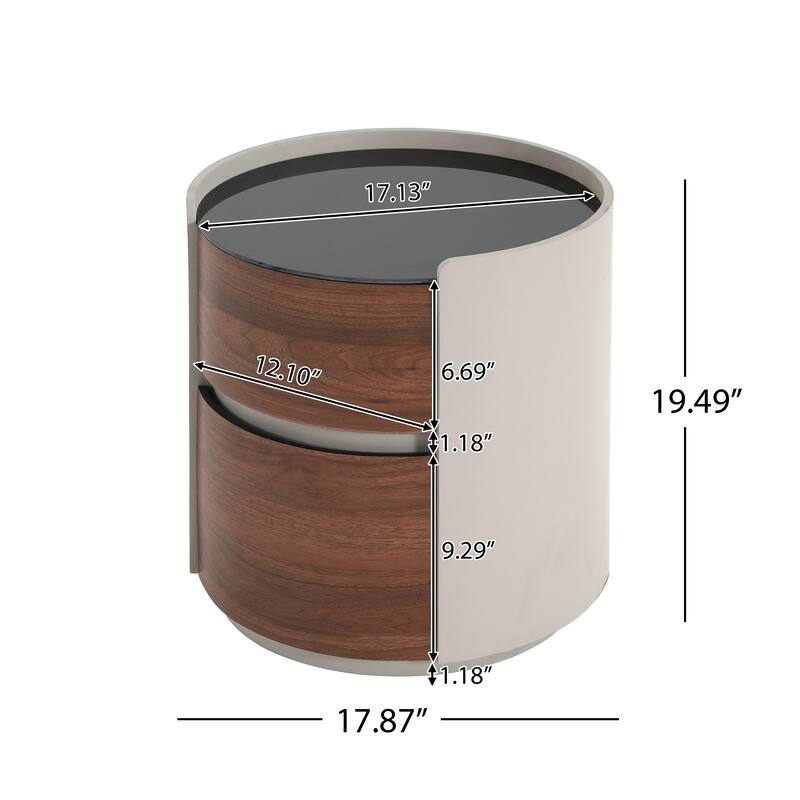 Italian Retro MDF Round Side Table with Double Storage – Gray Brown Finish