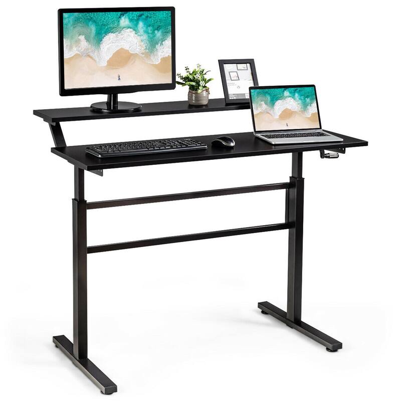 Gymax Standing Desk Crank Adjustable Sit to Stand Workstation with - Black
