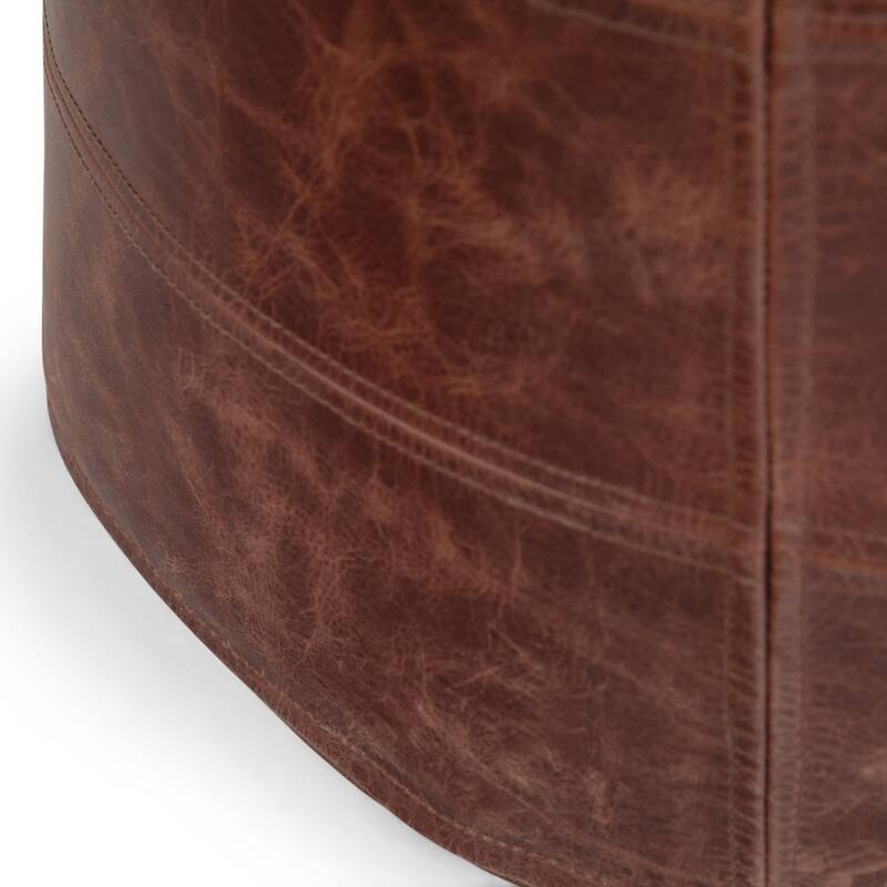WYNDENHALL Darian Round Pouf in Genuine Leather