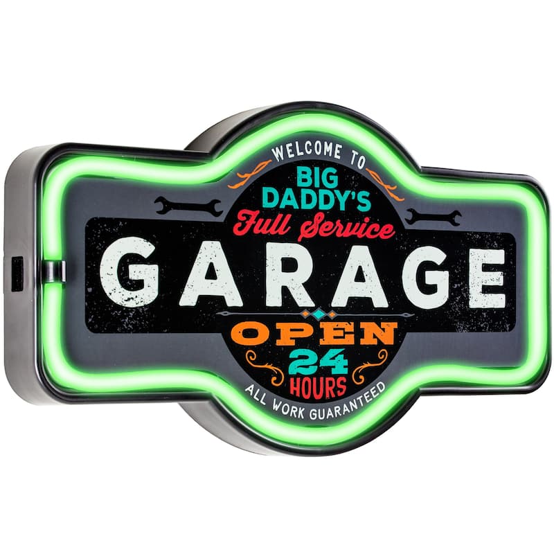 American Art Decor Big Daddy's Garage Marquee Shaped LED Light Up Sign Wall Decor for Man Cave Bar Garage - Grey