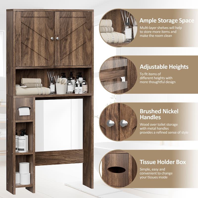 Over-The-Toilet Storage Cabinet with Side Shelves – Adjustable Bathroom Organizer