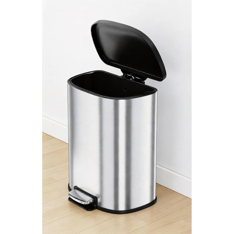 50L / 13.2 Gallon D-Shaped Stainless Steel Step Trash Can - Stainless Steel