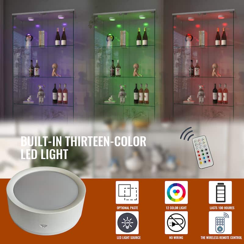 Modern 2-Door Glass Display Cabinet with LED Lights, 4-Shelf Tempered Glass Showcase for Collectibles and Storage
