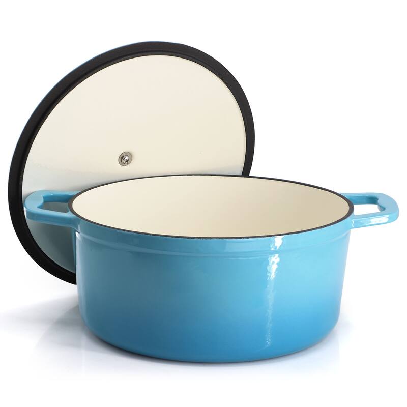 Enameled Cast Iron Casserole Dish with Lid 5 Quart Capacity in Blue