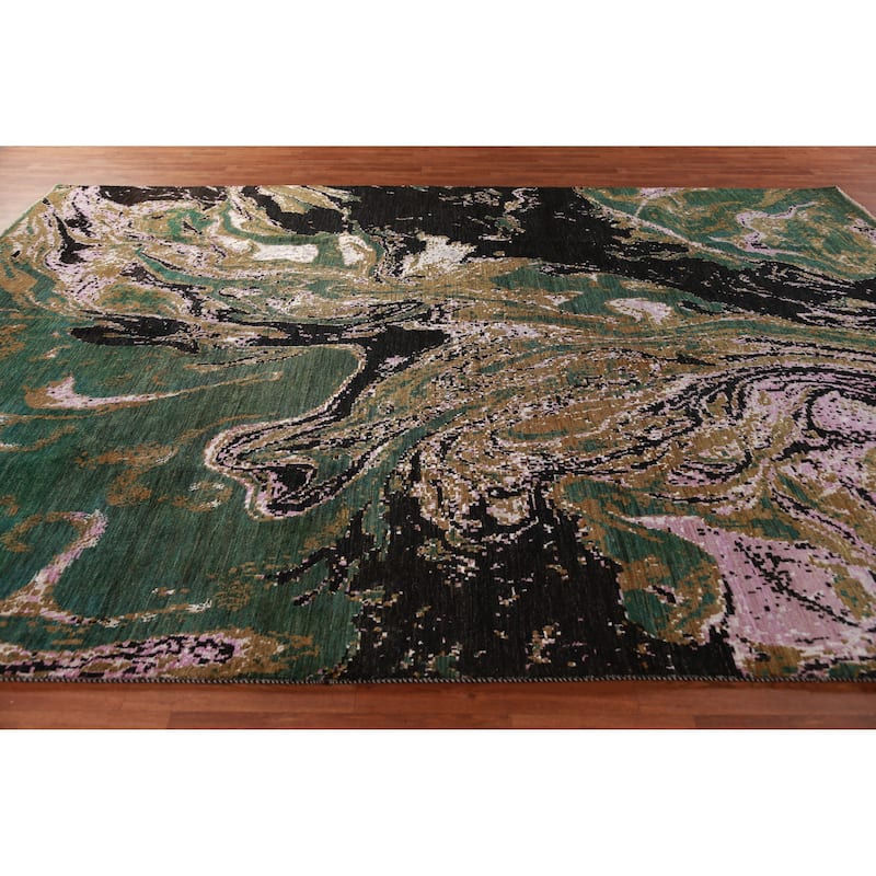 Contemporary Abstract Oriental Area Rug Handmade Wool Carpet - 9'1"x 12'3"