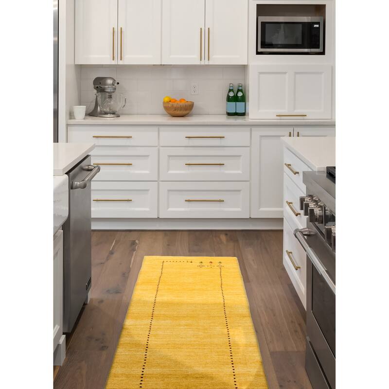 ECARPETGALLERY Hand Loomed Kashkuli Gabbeh Dark Gold Wool Rug - 2'4 x 7'9