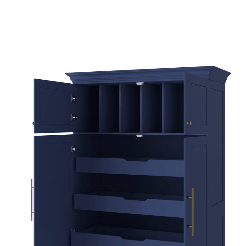 Farmhouse Kitchen Pantry, 40"W - 4-Door Freestanding Cabinet with Pull-Out Trays, Drawers & Pan Storag