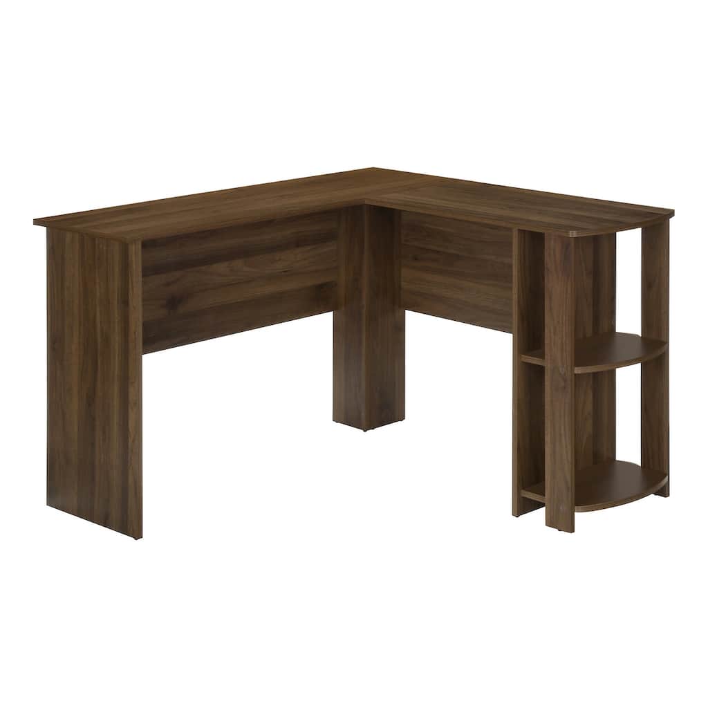 Contemporary Corner Desk with Wood-Look Finish, Open and Closed Storage, Ideal for Home or Student Workspaces