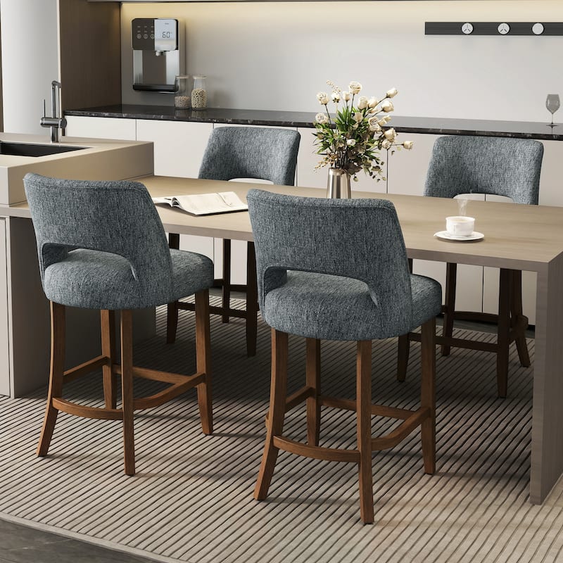 Set of 2/4/6,Upholstered Counter Height Bar Stools,Modern Counter Stools with Wood Legs for Kitchen Island Dining Room Bar