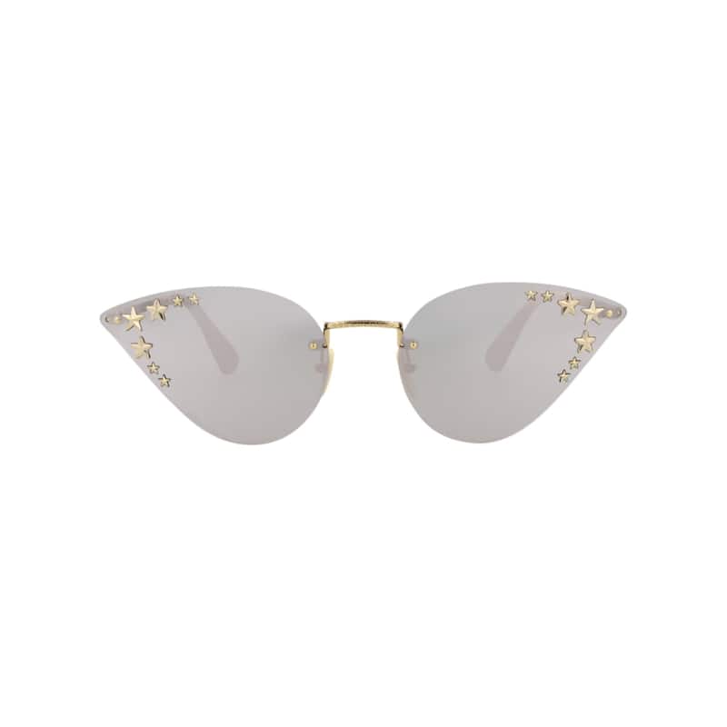 Gucci Cat Eye-Frame Metal Sunglasses, Grey Mirror White Lens, Shiny Endura Gold Frame