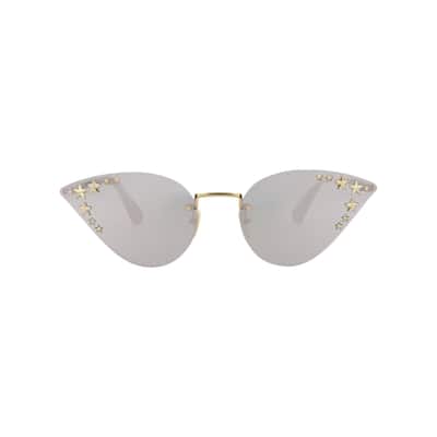 Gucci Cat Eye-Frame Metal Sunglasses, Grey Mirror White Lens, Shiny Endura Gold Frame