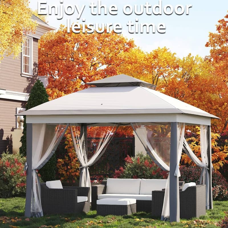 11x11ft Outdoor Canopy Shelter Pop Up Gazebo Tent with Mosquito Netting