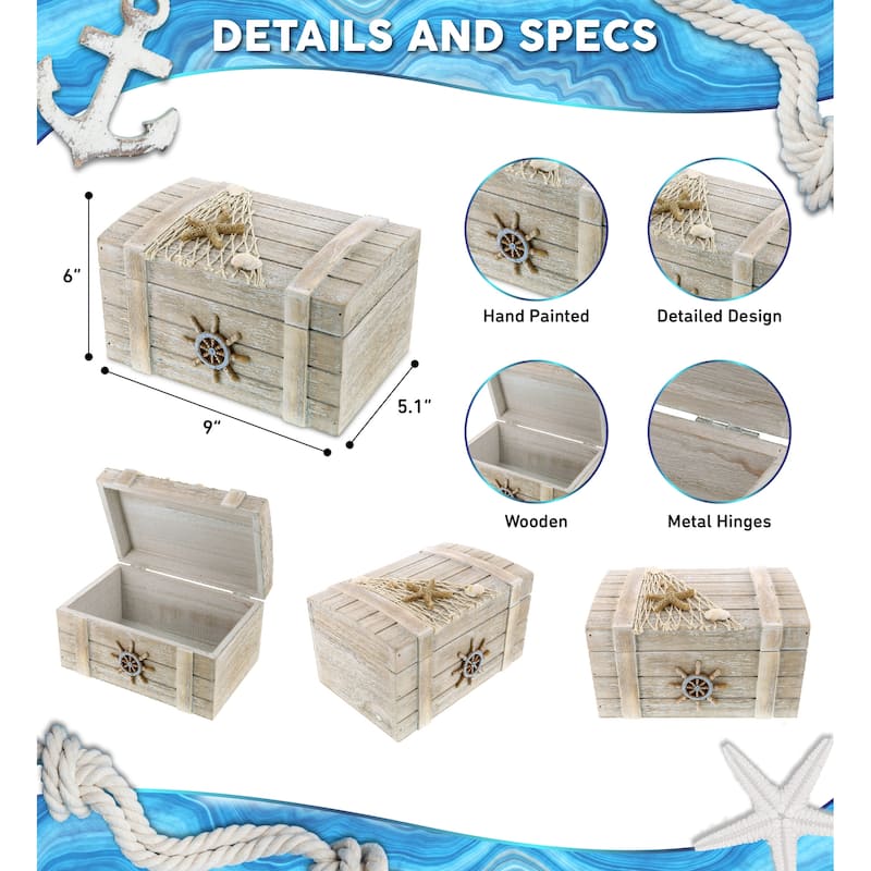 CoTa Global Vintage Wooden Jewelry Box with Starfish Decor - 9 Inch - 9 inches
