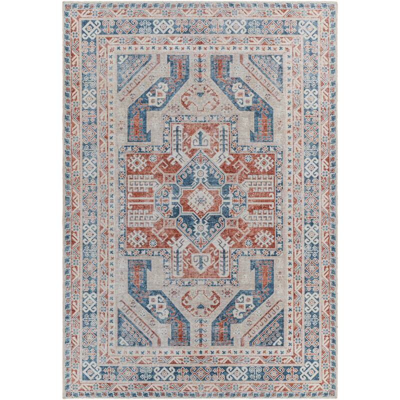 Livabliss Lemery Faded Tribal Printed Washable Area Rug