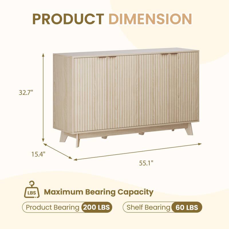EROMMY Fluted Storage Cabinet with Double Doors & Adjustable Shelves - Modern 31"/55" Accent Buffet Cabinet for Kitchen,Room