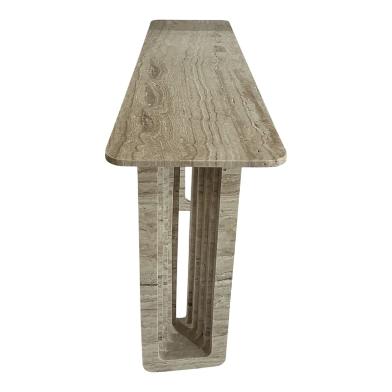 Travertine Console Table Rectangular Shape Narrow Entryway - 32" White - 54" x 14" x 32"