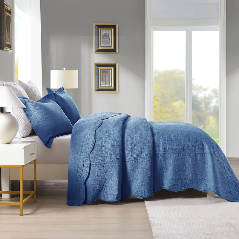 MarCielo 3 Piece Embroidered 100% Cotton Oversized Quilt Bedspread Set TG
