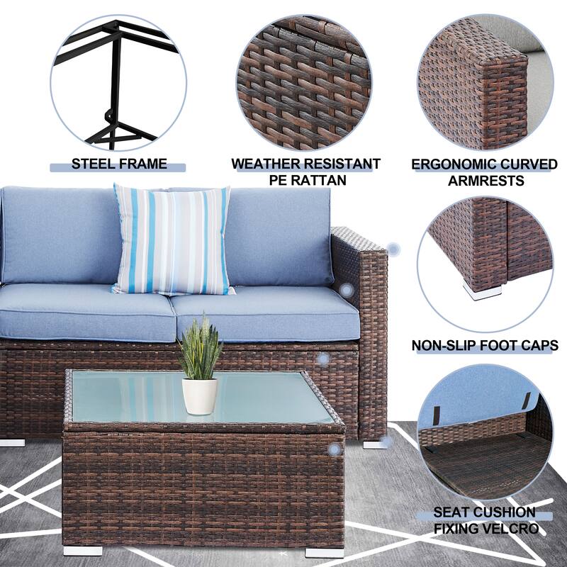 Tappio 4-Piece Outdoor Wicker Sectional Sofa Set with Waterproof Cover