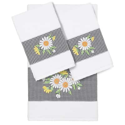Authentic Hotel and Spa 100% Turkish Cotton Daisy 3PC Embellished Towel Set