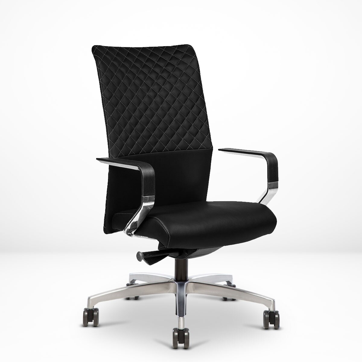 Via Seating Proform Diamond Hand-Stitched Executive Ergonomic Office Chair, Italian Leather and Polished Aluminum Frame, Black