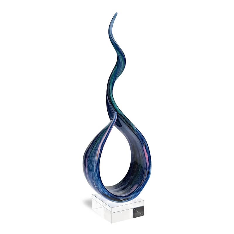 HomeRoots19" Blue and Green Murano Glass Modern Abstract Tabletop Sculpture