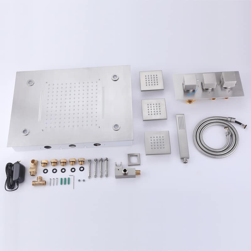 Ceiling LED 4-Way 3-Jet Complete Rain and Waterfall Shower System With Rough-in Valve