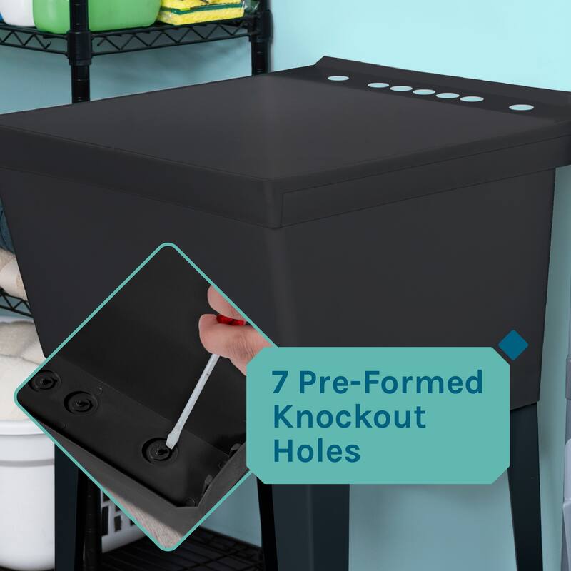 TEHILA Utility Sink Laundry Tub with Black High Arc Coil Faucet