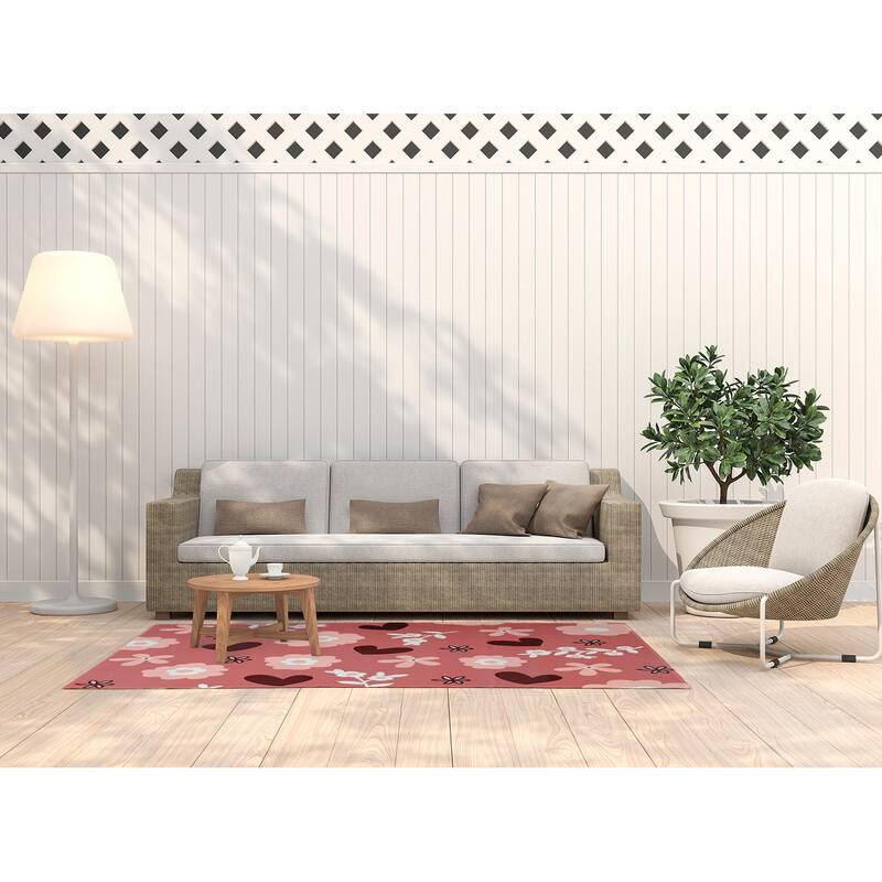 Flowery Love Valentines Chenille Indoor/Outdoor Rug