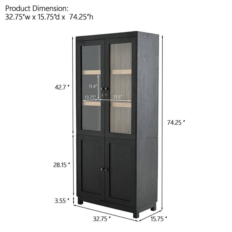 74.5'' Tall Display Cabinet w/Glass Doors,China Cabinet,Curio Cabinet