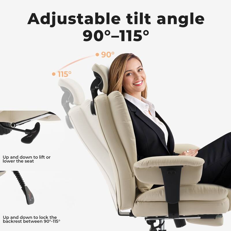 Office Chair Ergonomic 200 kg PU Leather Computer Chair with Lumbar Support and High Backrest, Chair with Liftable Headrest