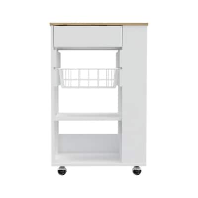 Kitchen Cart for Kitchen, Dining Room,Living Room, White / Light Oak