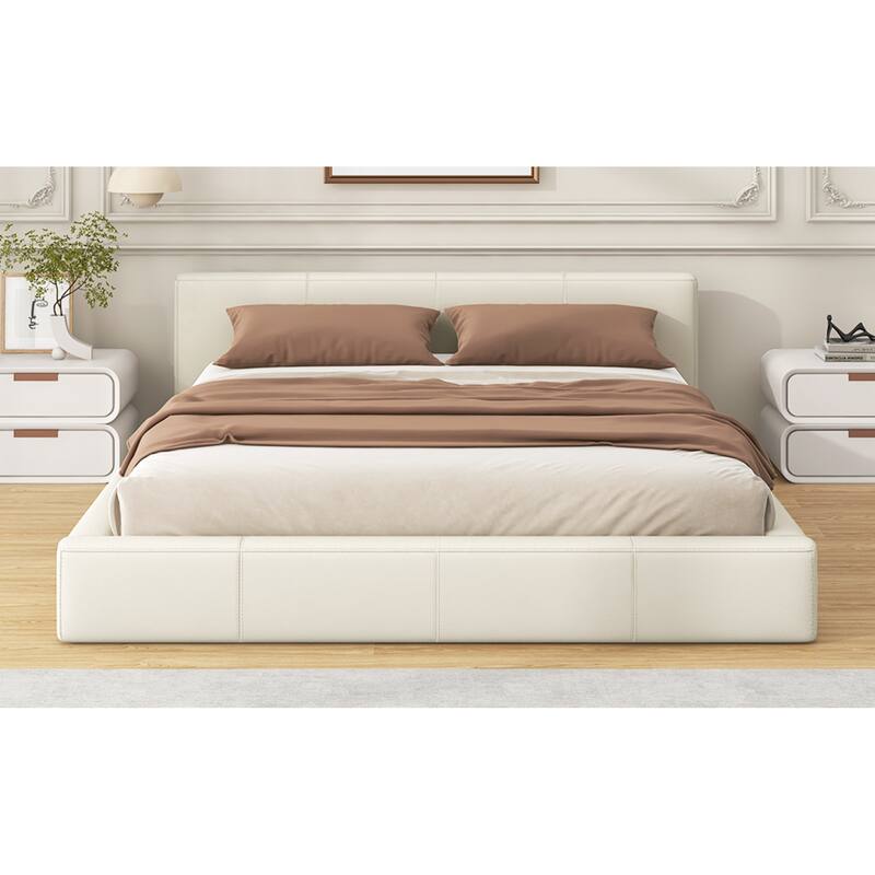 Roomfitters Faux Leather Upholstered Bed Frame with Birch Wood Slats