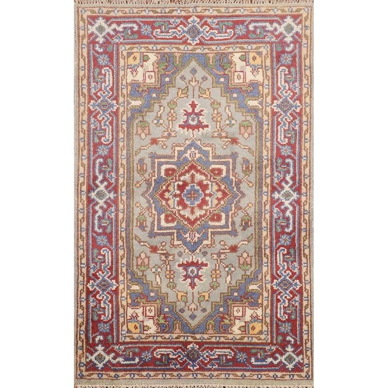 Geometric Heriz Serapi Foyer Rug Hand-Knotted Oriental Wool Carpet - 2'11"x 5'0"