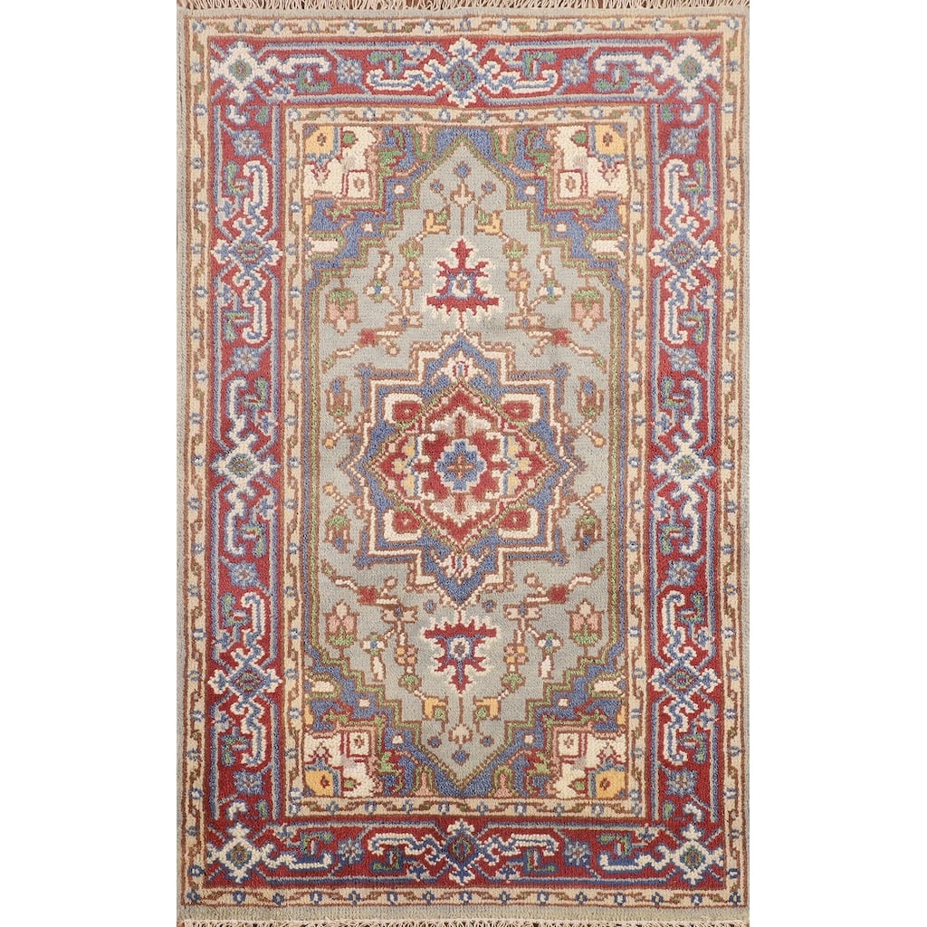 Geometric Heriz Serapi Foyer Rug Hand-Knotted Oriental Wool Carpet - 2'11"x 5'0"