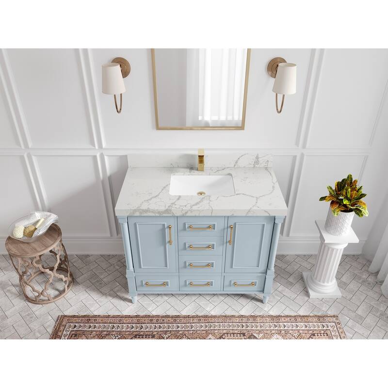 Willow Collections 42 in. W x 22 in. D Aberdeen Single Bowl Sink Bathroom Vanity in Pewter Green with Countertop