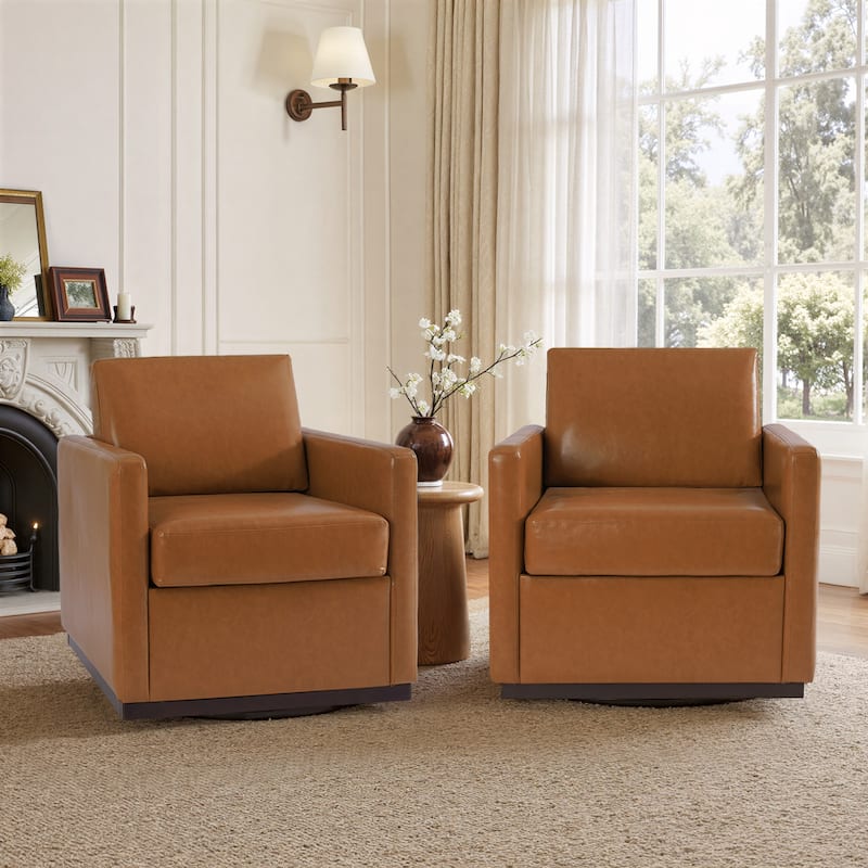 Set of 2 Modern Swivel Accent Armchairs Upholstered Arm Chairs