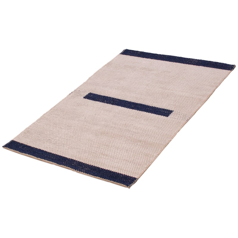 ECARPETGALLERY Braid weave Sienna Cream, Navy Wool Rug - 4'0 x 5'10